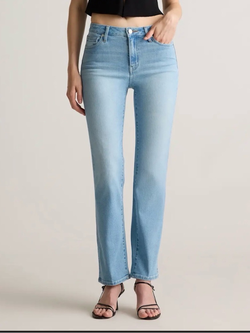 Quince High Rise Stretch Straight Leg Jeans in Frosted Blue Size 26